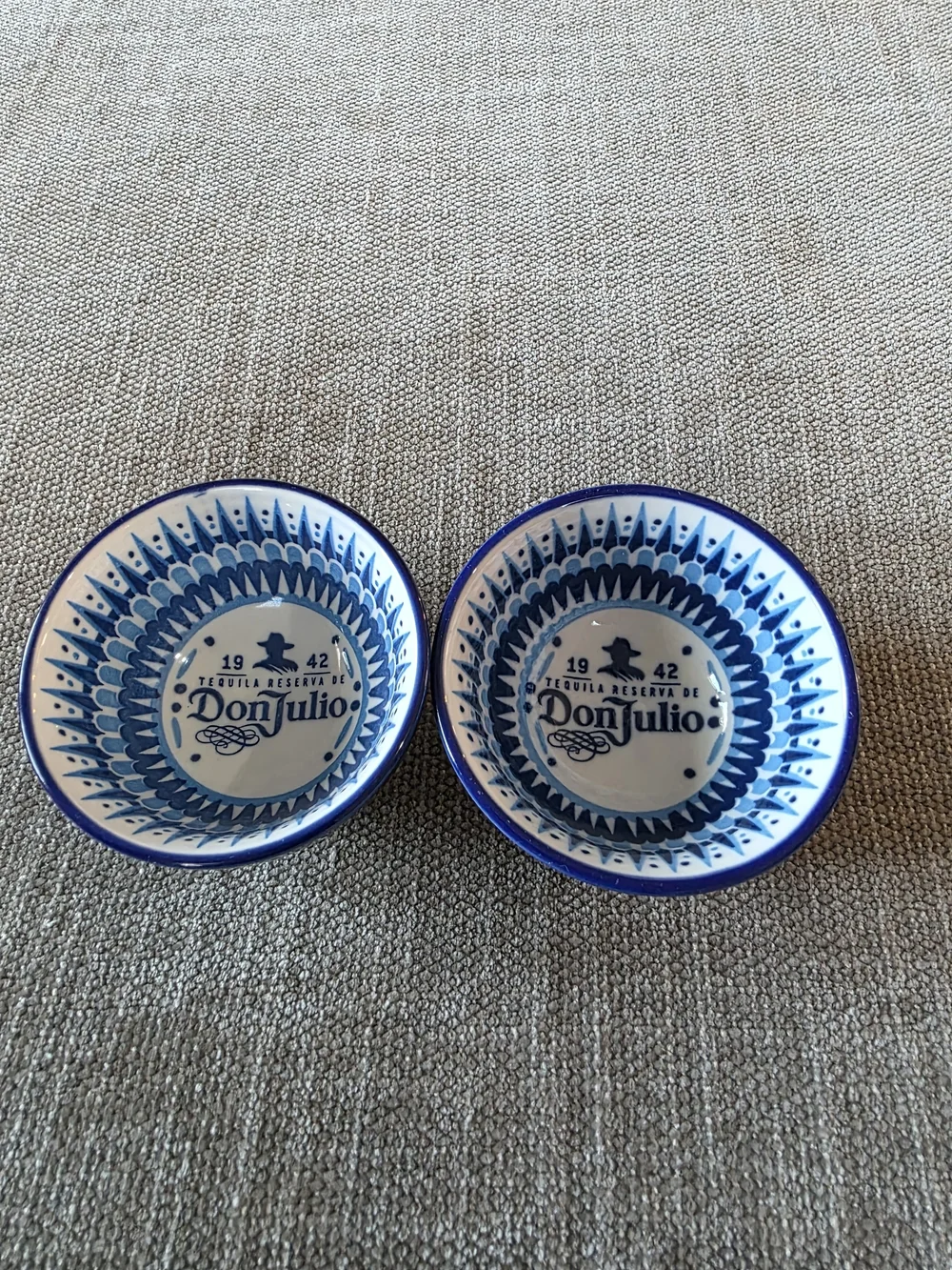 Don Julio Tequila Ceramic Salsa Bowls Set of 2 Blue White Footed